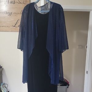 Chic Black and Blue Maxi Dress with Sheer Overlay